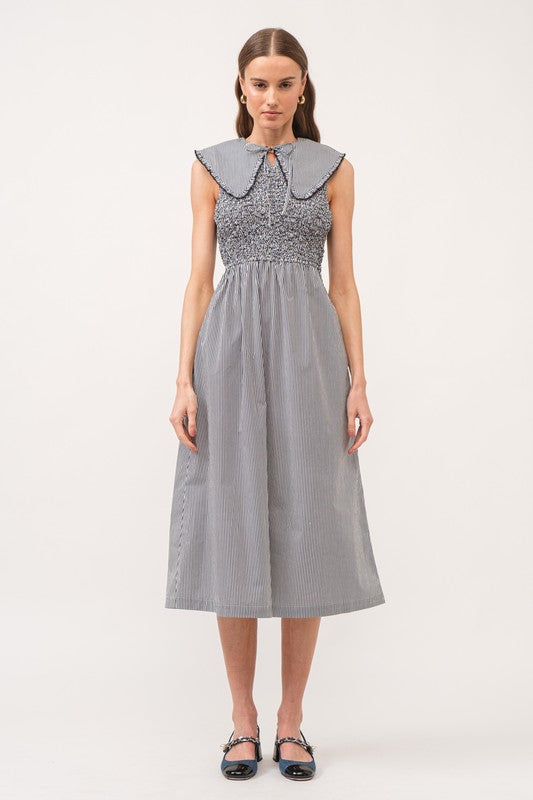 Striped Cotton-Poplin Dress with Peter Pan Collar