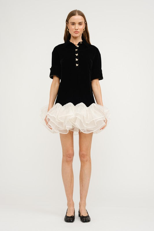 Velvet Ruffled Mini Dress
