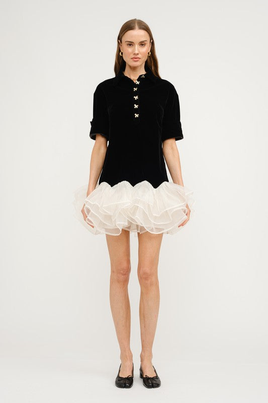 Velvet Ruffled Mini Dress