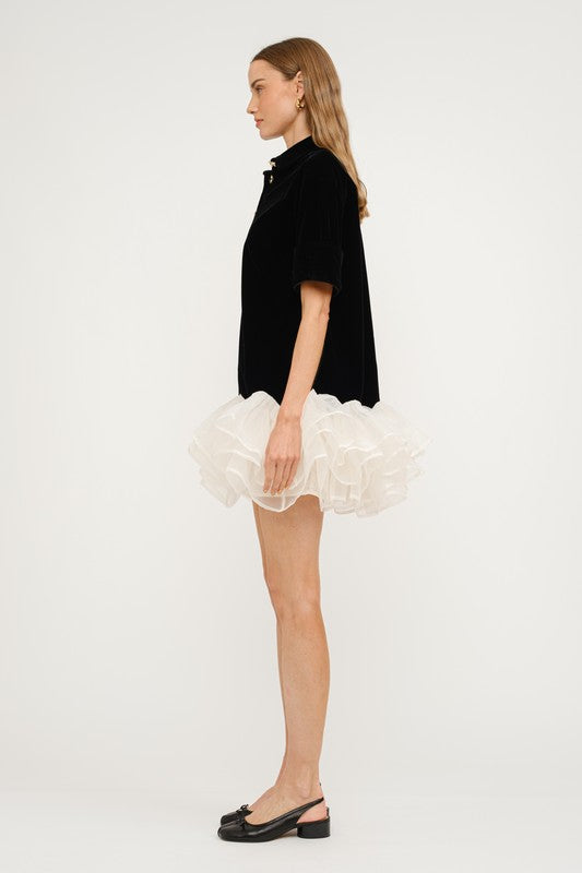 Velvet Ruffled Mini Dress
