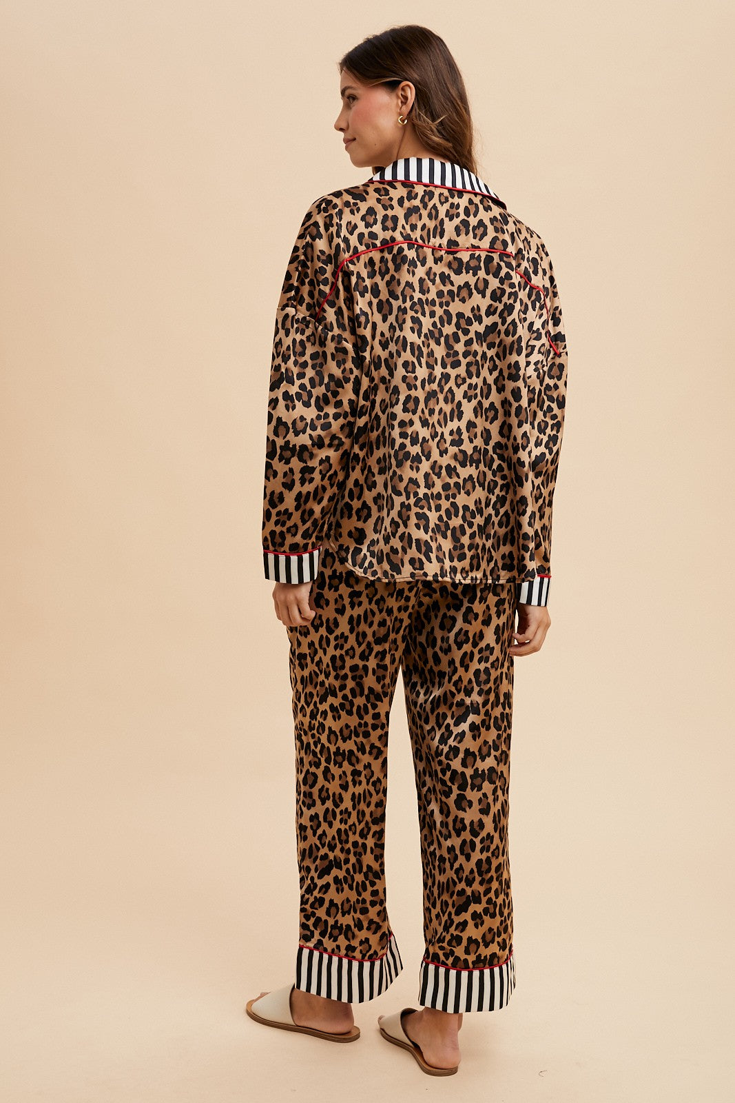 Leopard Satin Pajama Shirt & Pants Set