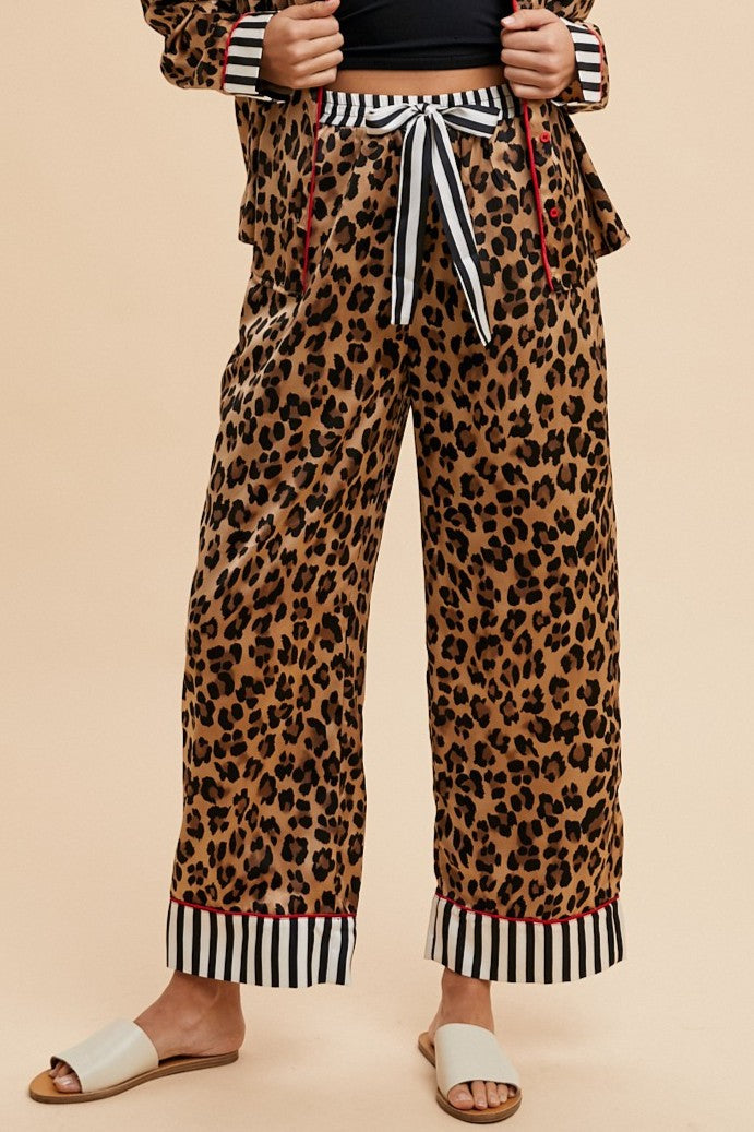 Leopard Satin Pajama Shirt & Pants Set