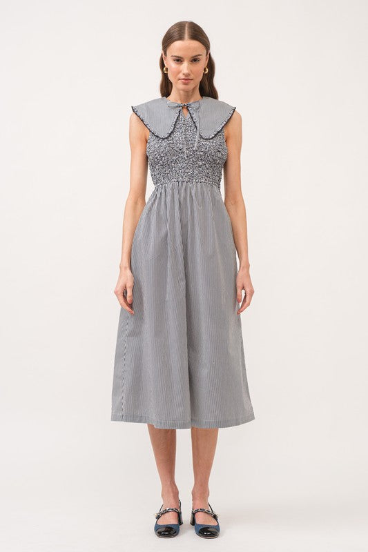 Striped Cotton-Poplin Dress with Peter Pan Collar